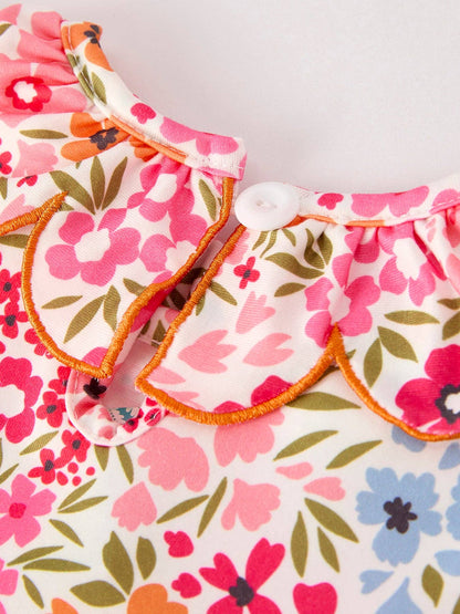 Halloween Pumpkin Bow Smock Embroidered Floral Dress