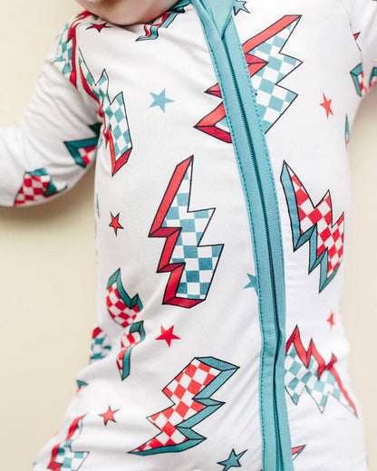 Holiday Bamboo Baby Clothes Zip Romper | Checkered Bolts