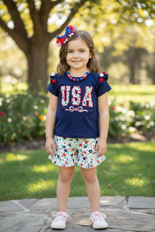 USA Floral applique  top & shorts.