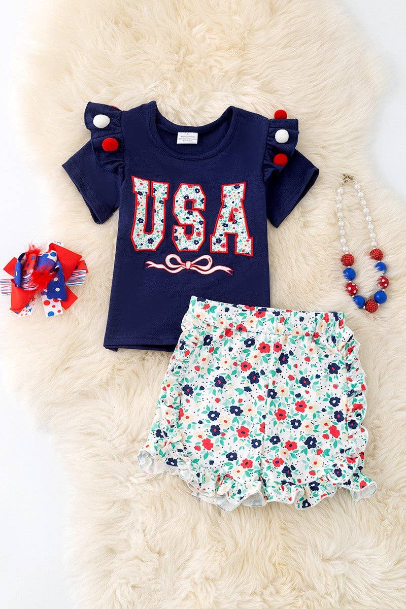 USA Floral applique  top & shorts.