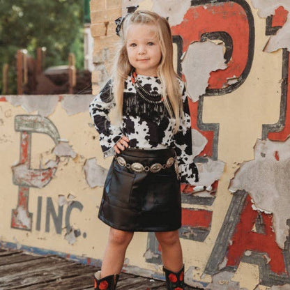 Cowprint Fringe Long Sleeve Top