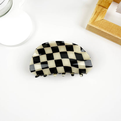 Vintage Black and White Checkerboard Grab Hair Claw Clip