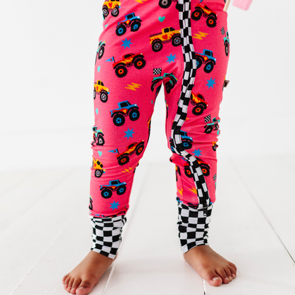 Pink Monster Truck Convertible Footie