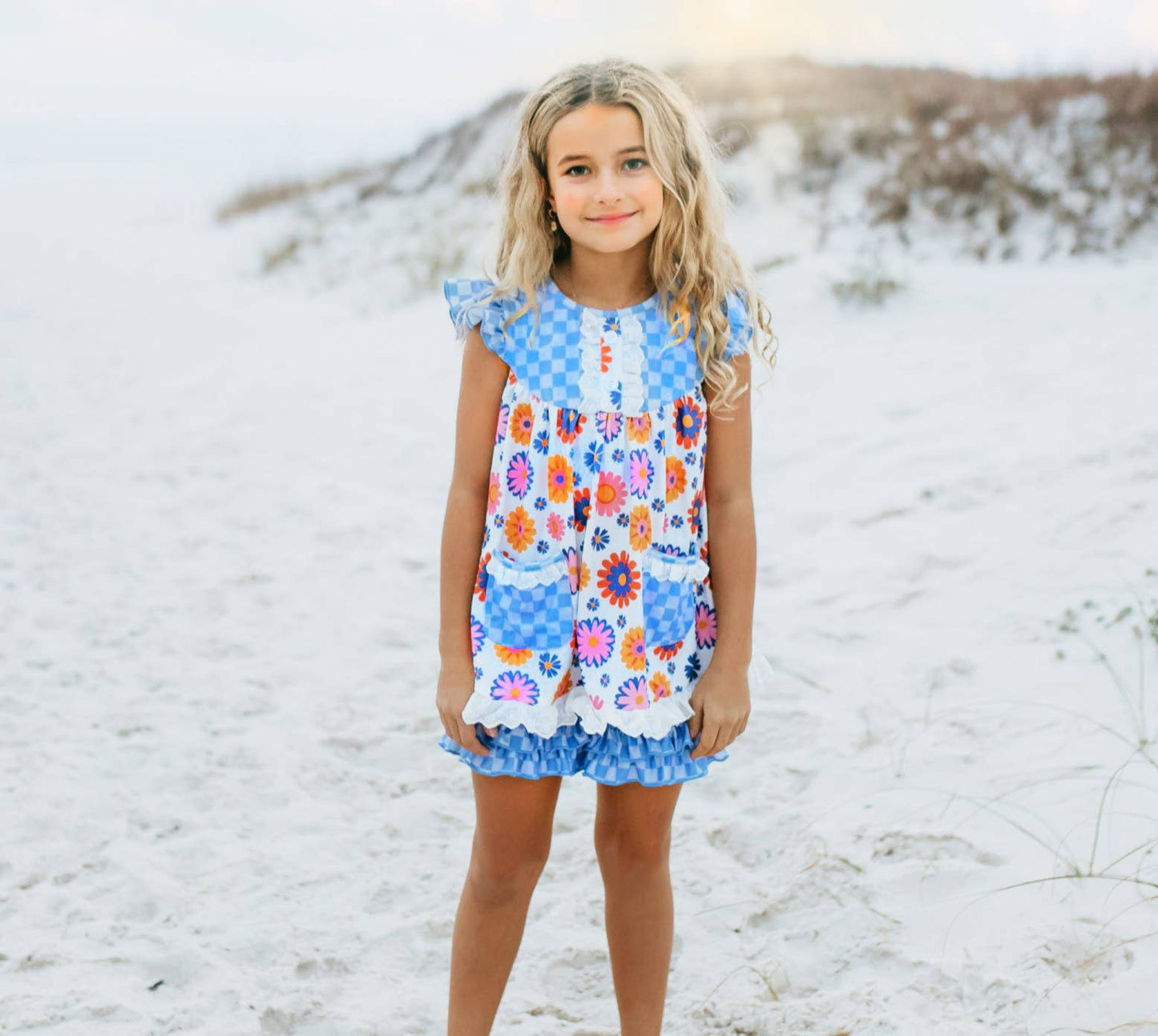Flower Power Spring Summer Short Set - PERIWINKLE