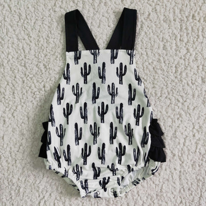 Cactus Ruffle Romper- Black & White