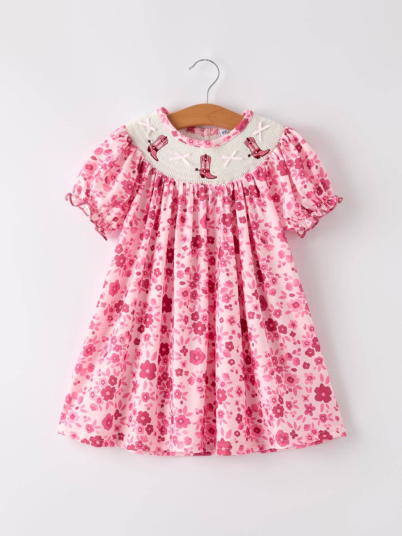 Boots Smocking Embroidered Short Sleeve Floral Dress
