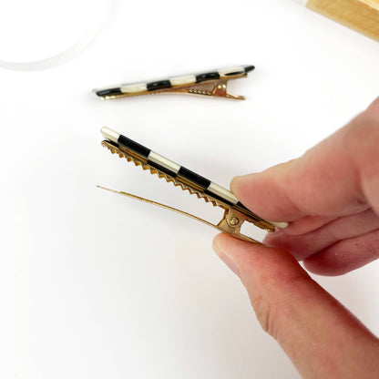 Vintage Black and White Checkerboard Grab Hair Claw Clip