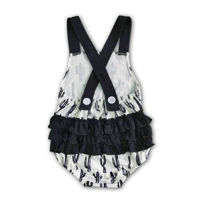 Cactus Ruffle Romper- Black & White