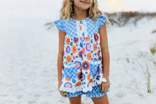 Flower Power Spring Summer Short Set - PERIWINKLE