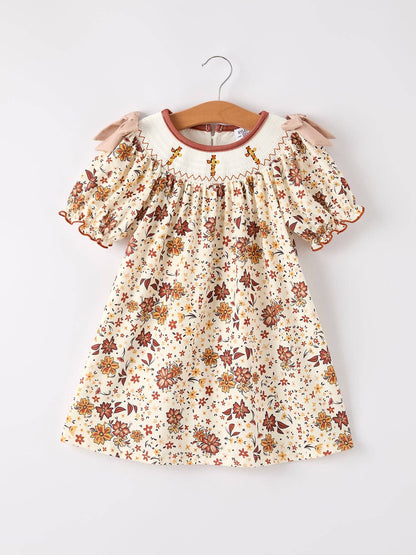 Colorful Floral Smocked Church Girl Dress