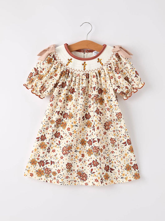 Colorful Floral Smocked Church Girl Dress