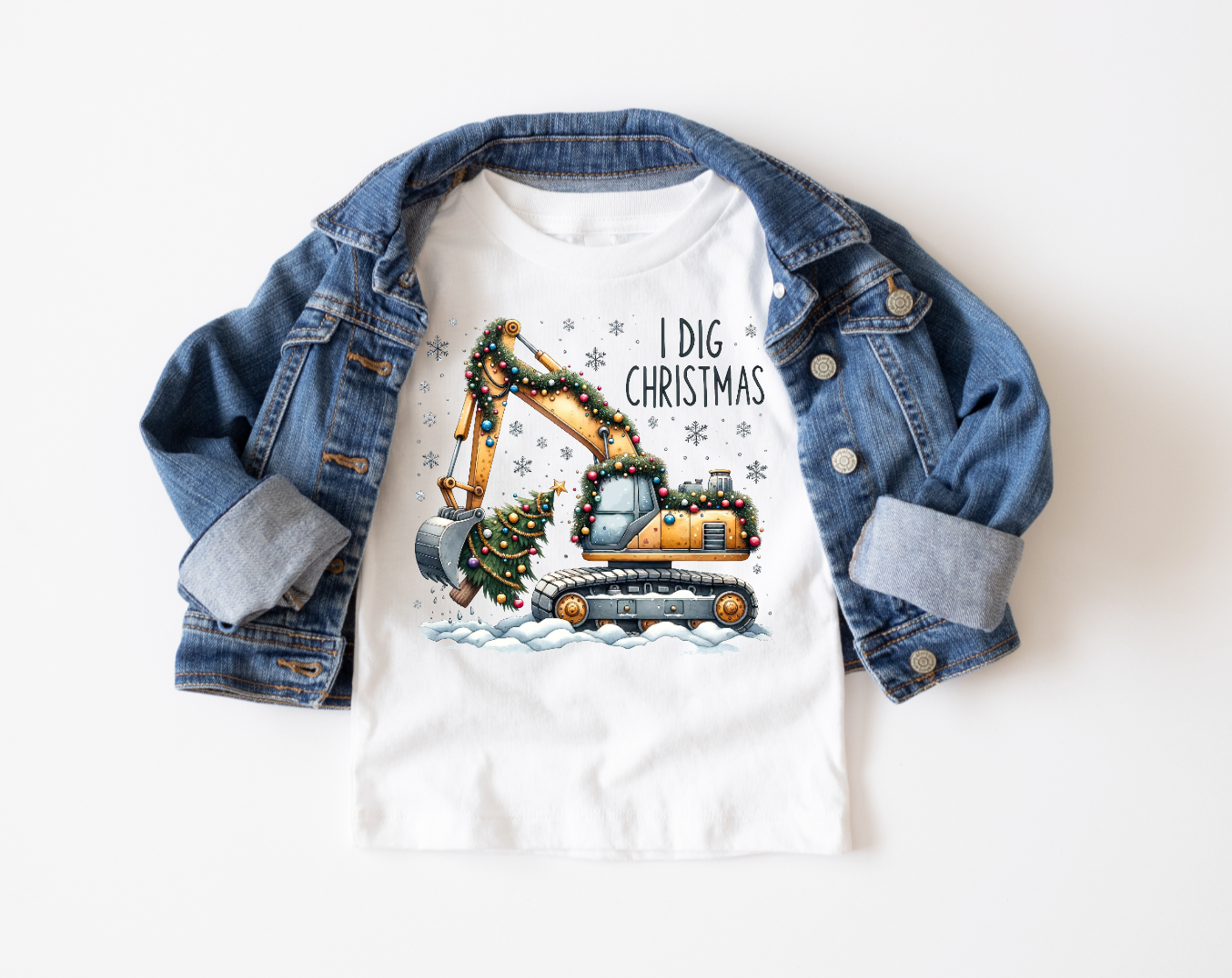 I Dig Christmas Boys Tee Shirt, Excavator Christmas Tree Tee
