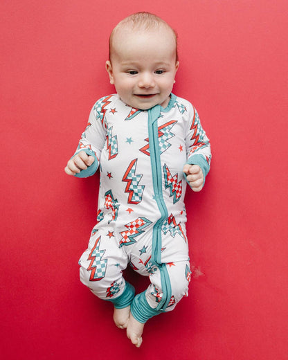 Holiday Bamboo Baby Clothes Zip Romper | Checkered Bolts