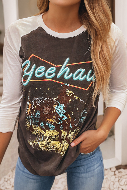 Western Yeehaw Graphic Vintage Raglan Long Sleeve Top