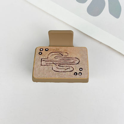 Western cowboy cacti PU leather square hair claw clip