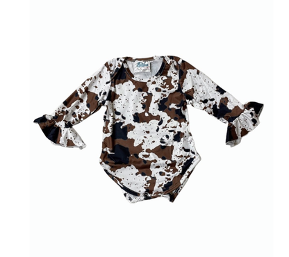 Brown Cowprint Bell Sleeve