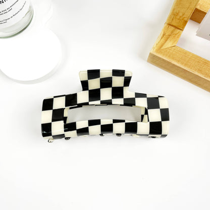 Vintage Black and White Checkerboard Grab Hair Claw Clip