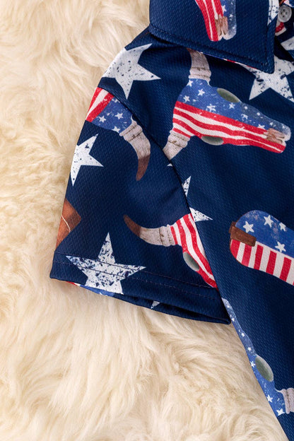 Red, White, Bull button up!