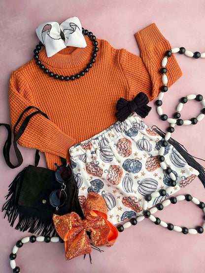 Pumpkin Sweater & Fringe Skirt Set
