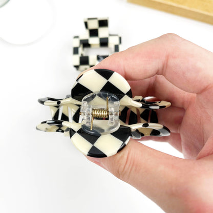 Vintage Black and White Checkerboard Grab Hair Claw Clip
