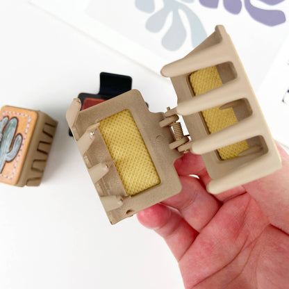 Western cowboy cacti PU leather square hair claw clip