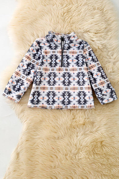 White & Gray Aztec Pullover
