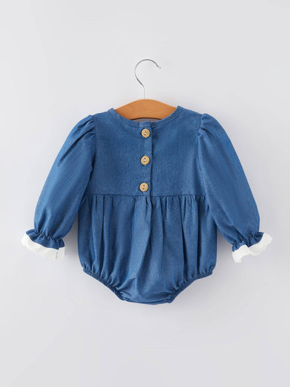 Heart Letters Smocking Embroidered Lace Girls Romper