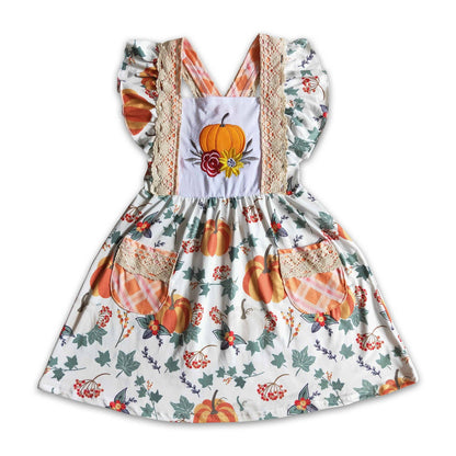 Pumpkin embroidery flutter sleeve dress