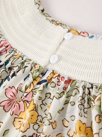 Embroidery Smocking Bow Floral Leaf Baby Girls Dress